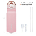 BJPKPK Water Bottle with Straw 18oz Insulated Water Bottles Reusable Stainless Steel Metal Thermal Flask with Leak Proof Lockable Lid and Carry Handle,Light Pink
