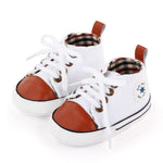 KKIIDDSS Unisex Baby Girls Boys Canvas High-top Shoes, Newborn Infant Anti-Slip Soft Sole Frist Walking Breathable Sneakers (A01 White_Brown,6-12 Months)