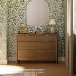 Babyletto Bondi 6-Drawer Assembled Dresser in Natural Walnut with Vegan Leather Drawer Pulls, Greenguard Gold Certified