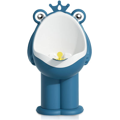 Blue frog-shaped potty with a white interior on a white background