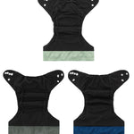babygoal Reusable Charcoal Cloth Diapers with Double Gussets, 3 Pack Washable Baby Pocket Diapers with 3pcs Charcoal Inserts and Wet Dry Bag(Dark Grey,BeanGreen,Lake Blue)
