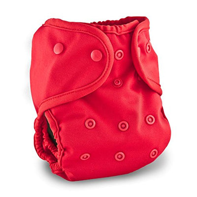 Red cloth diaper with button closures on a white background