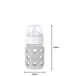Lifefactory 8-Ounce Wide Neck Glass Baby Bottle with Protective Silicone Sleeve and Stage 2 Nipple, Stone Grey (LG2211WCG4)