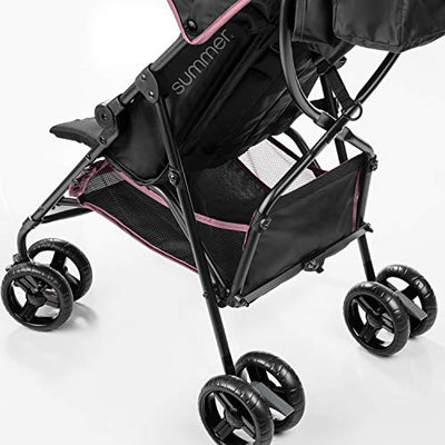 Summer by Ingenuity 3D Mini Convenience Stroller – Lightweight Stroller with Compact Fold, Multi-Position Recline, Canopy with Pop Out Sun Visor and More – Umbrella Stroller for Travel, Pink