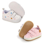 Clowora Baby Boys Girls Shoes Non-Slip Rubber Sole Sneakers Infant First Walking Toddler Crib Shoes Newborn Loafers Flats. (11/2 Pairs_Multi Color+Pink Heart,12-18 Months)