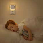 AUVON Plug-in LED Backlit Night Light with Motion Sensor & Dusk to Dawn Sensor, Dimmable Warm White Nightlight with 1-50 lm Adjustable Brightness for Bedroom, Bathroom, Stairs, Hallway (4 Pack)