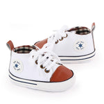 KKIIDDSS Unisex Baby Girls Boys Canvas High-top Shoes, Newborn Infant Anti-Slip Soft Sole Frist Walking Breathable Sneakers (A01 White_Brown,6-12 Months)