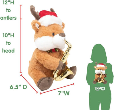 Cuddle Barn - Merry Saxmas Sterling | Animated Christmas Reindeer Stuffed Animal Plush Toy, Sways, Lights Up, and Plays Saxophone to Have Yourself a Merry Little Christmas, 12 inches