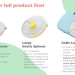 GoBe Kids Original Snack Spinner Bundle with Hand Strap and Sticker Sheet - Reusable Snack Container with 5 Compartment Dispenser and Lid | BPA and PVC Free | Dishwasher Safe | No Spill, Leakproof