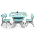 Costzon Kids Table and Chairs, 3 PCS Activity Desk Set w/ 4 Detachable Storage Bins for Indoor Outdoor Play Art Crafts Picnic Patio, Lightweight Toddler Table and Chair Set (Green & Gay)