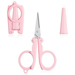2Pcs Badge Reel Scissors, Cute Pink Foldable Mini Badge Scissors for School, Small Travel Portable with Safety Cap for Kids & Adult Scrapbooking Crafting Sewing Yarn, Kawaii Design