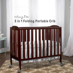 Dream On Me 3-in-1 Portable Mini Baby Crib in Espresso, GreenGuard Gold & JPMA, Birchwood, Quick Fold Patent, Playpen or Changer, Storage or Travel, Heavy Duty Steel Castors, 3 Heights1″ Mattress Pad