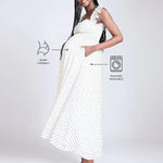 Motherhood Maternity Sleeveless Ruffle Shoulder Smocked Maxi Pregnancy Dress, White Clip Dot, Small