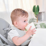 2 Pack Silicone Training Cups for Baby and Kids, Toddler Learning Cups with Handles, BPA Free, Microwave and Dishwasher (White & Grey Blue)