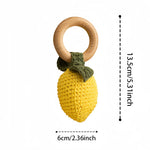 Wooden Baby Rattle Toys Stuffed Crochet Rattle with Teether Ring for Newborn Babies Fruit Wooden Teether Toy Infant Toddler Handcrafted Crochet Rattles Cute Shower Gifts for Boy and Girls