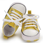KKIIDDSS Unisex Baby Girls Boys Canvas High-top Shoes, Newborn Infant Anti-Slip Soft Sole Frist Walking Sneakers (A03/Yellow,12-18 Months)