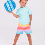 RUGGEDBUTTS Boys UPF50+ Sun Protection Striped Color Block Swim Trunks - Beach Paradise, 2T