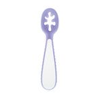 Purple spoon with a white handle on a white background