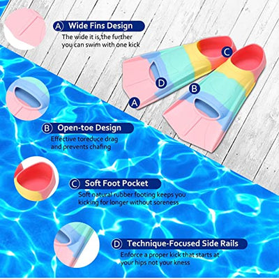 Foyinbet Kids Swim Fins,Short Youth Flippers Swimming Training Fins for Lap Swimming and Training for Children Girls Boys Beginners XS