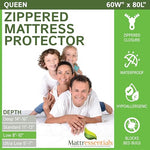 Zippered Queen Mattress Protector (8"-10" Depth) - Bed Bug Waterproof Mattress Cover, Premium Quality Hypoallergenic Encasement White