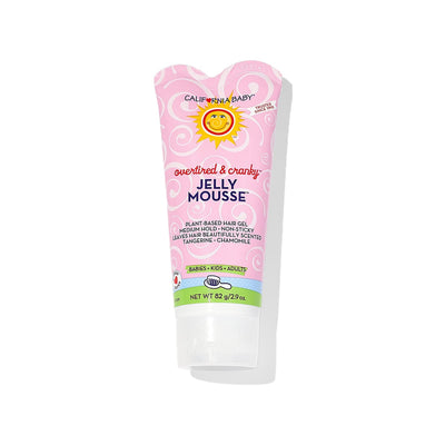 Pink tube of California Baby Jelly Mousse on a white background