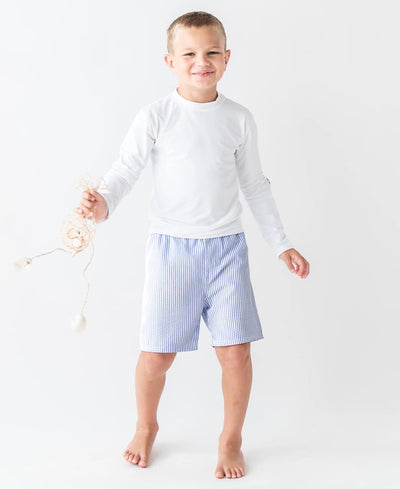 RUGGEDBUTTS Boys UPF50+ Sun Protection Seersucker Swim Trunks - Periwinkle Blue Seersucker, 6-12m