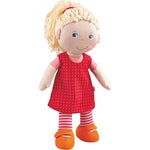 HABA 12" Soft Baby Doll Annelie with Blonde Hair, Embroidered Face, Removable Red Dress and Matching Hairband - Washable Toddler Doll for 18 Months+