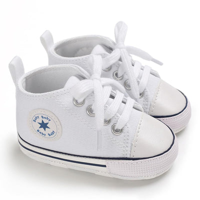 KKIIDDSS Unisex Baby Girls Boys Canvas High-top Shoes, Newborn Infant Anti-Slip Soft Sole Frist Walking Sneakers (A01/White,6-12 Months