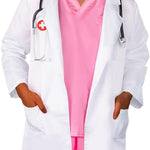 Meland Doctor Costume for Girls - Kids Scrubs with Lab Coat & Carry Bag, Doctor Dress Up for Halloween, Career Day Role Play