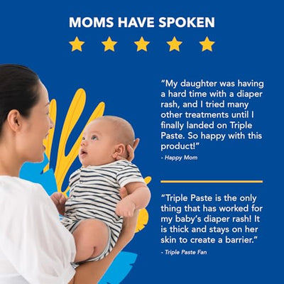Triple Paste Diaper Rash Cream for Baby - 3 oz Tube - Zinc Oxide Ointment Treats, Soothes and Prevents Diaper Rash - Hypoallergenic Formula with Soothing Botanicals (Pack of 2)