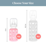 Lifefactory 4-Ounce Glass Baby Bottle with Protective Silicone Sleeve and Stage 1 Nipple Pink (LF110003C4)