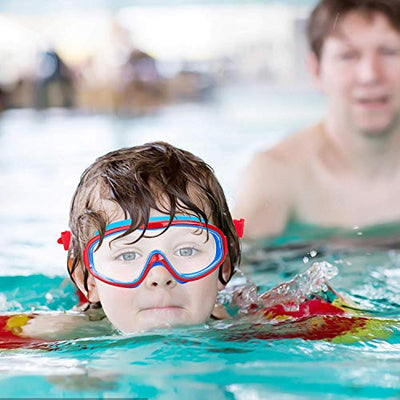 KAILIMENG 2 Pack Kids Swim Goggles, Clear Wide View No-Leak Anti-Fog UV Protection Swimming Glasses with Nose Clip Earplugs for Toddlers Youth Child 3-15 Years Old (Red Blue & Green, 2 Pack)