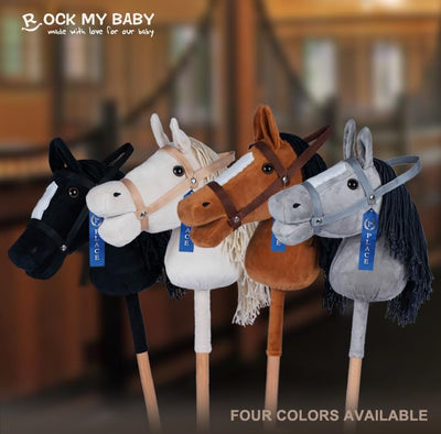 ROCK MY BABY Hobby Horse Plush Stuffed Stick Horse with Award Ribbon for Boys and Girls 3+ Fun Toys for Pretend Play (Golden Brown) CPC Certified