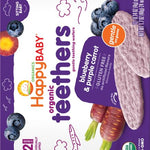 Happy Baby Gentle Teethers Organic Teething Wafers Blueberry Purple Carrot, 0.14 Ounce Packets (Box of 12) Soothing Rice Cookies for Teething Babies Dissolves Easily, Gluten Free No Artificial Flavor
