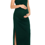 Smallshow Women's Split Long Maternity Dress Sleeveness Ruched Pregnancy Clothes Large Deep Green