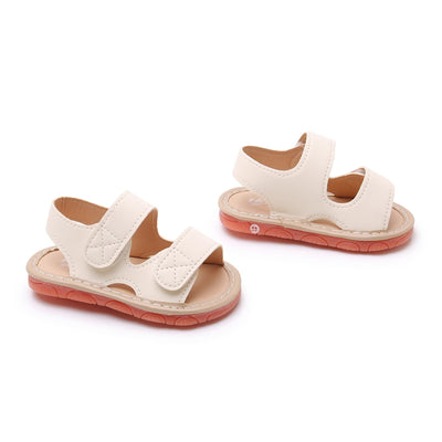 WILLFUN Baby Boys Girls Summer Squeaky Sandals Infant Premium Rubber Sole Open-Toe Non-Slip Shoes for Toddler First Walkers,Beige