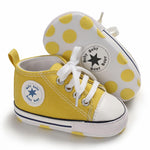 KKIIDDSS Unisex Baby Girls Boys Canvas High-top Shoes, Newborn Infant Anti-Slip Soft Sole Frist Walking Sneakers (A03/Yellow,12-18 Months)