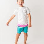 RUGGEDBUTTS Boys UPF50+ Sun Protection Striped Color Block Swim Trunks - Blue, 8