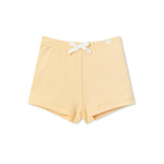 MORI Baby Unisex Shorts in Ribbed Yellow for Boys and Girls - Elastic Waist Bottoms with Decorative Drawstring - 6-9 Months