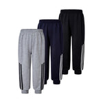 Nivne Tco Toddler Boys 3-Pack Sweatpants Set Casual Side Striped Elastic Waist Loose Fitted Lounge Harem Pants (US, Age, 4 Years, Black+Grey+Blue)