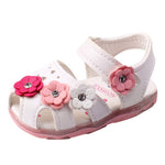 POLG Infant Baby Girls Summer Flower Sandals Newborn Princess First Walkers Shoes Flat Outdoor LED Luminous Shoes (White, 9-12Months)