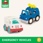 Battat – Wonder Wheels – Toy Emergency Vehicles – Ambulance, Police Car, Fire Truck – Rescue Set for Kids – Movable Parts – 1 Year + – Emergency Vehicles (Pack of 3)
