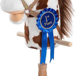 HollyHOME Stick Horse Plush Handcrafted Hobby Horse on a Stick with Wood Wheels Real Pony Neighing and Galloping Sounds for Kids Toddlers Dark Brown 36 Inches(AA Batteries Required)