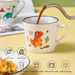 CHILDIKE Dinosaur Mugs Set of 4 with 4 Different Dino Cup for Kid 13 oz, Cut Cartoon Porcelain Mugs for Breakfast Christmas Gifts for Kids, Dishwasher and Microwave Safe