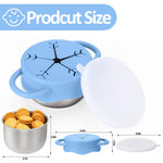 BUSOHA 2 Pack Stainless Steel Toddler Snack Cups - 12 OZ Spill-Proof Baby Snack Containers with Silicone Catcher and Lid Travel Snack Containers for Kids Food Grade Silicone Dishwasher Safe