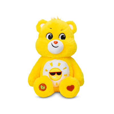 Yellow teddy bear with a smiley face on a white background