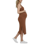 Motherhood Maternity Women's Sleeveless Racerback Rib Knit Midi Pregnancy Bodycon Dress, Mocha Mousse, Small