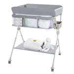 BABY SKYE Diaper Changing Table Portable with Wheels Foldable Diaper Station Organizer & Storage Rack Newborn and Baby (Light Grey)