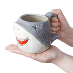 MyGift 12 oz Gray Ceramic Coffee Mug with Smiling Happy Baby Shark Shaped Design, Two Tone Shark-Themed 3D Cartoon Animal Drinking Tea Cup with Handle, Cute Novelty Gift