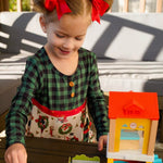 34-Piece Small Wooden Dollhouse for Toddlers, 2-Room Toy House with Seesaw, Merry-Go-Round, Furniture Accessories with 3 Dolls, Birthday Toys for Kids Ages 3-8 (4.09" x 4.09" x 9.45")
